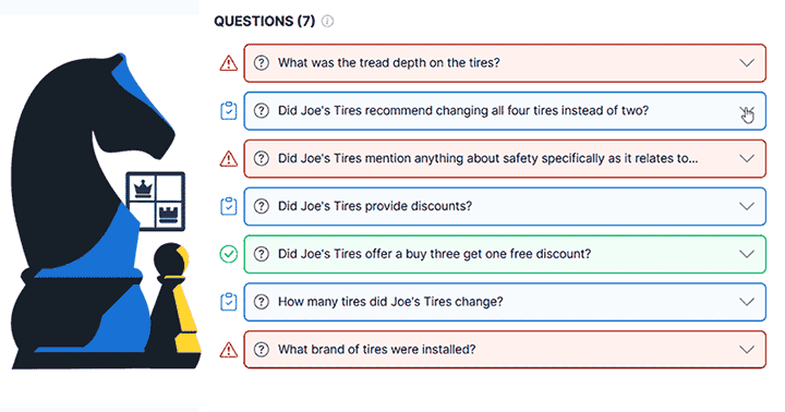 Animated GIF showing functionality of Prevail's Game Plan feature for testimony intelligence.
